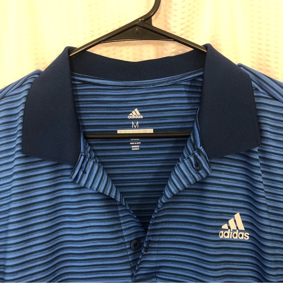 Adidas DriFit Polo Navy and Blue Striped Golf Shirt Medium - Picture 3 of 3